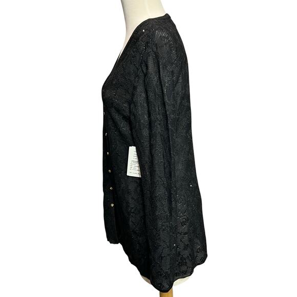 St John Evening Cardigan 2 Black Sparkly Metallic Sweater Quiet Luxury Vintage - Picture 4 of 16
